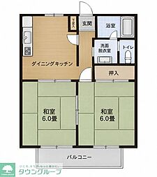 日新ハイツ八幡山 2DKの間取図画像