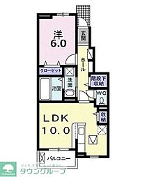 ウエストF 1LDKの間取図画像