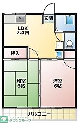 シティハイムリバーサイド 2DKの間取図画像