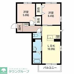 トレ・アモーレA 2LDKの間取図画像