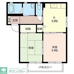 フロリートレジデンスB棟 2Kの間取図画像
