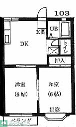 コーポ・ハイブリッジ 2DKの間取図画像