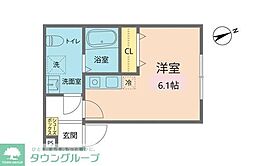 カインドネス西八王子B棟 ワンルームの間取図画像
