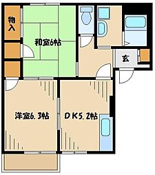 ハイムクボタD 2DKの間取図画像