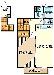 JR八高線 箱根ケ崎駅 徒歩17分の賃貸アパート 2階1LDKの間取り