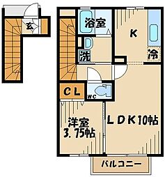 リヴェールβ 2階1LDKの間取り