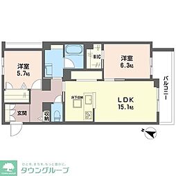 セントリビエ南平 2LDKの間取図画像