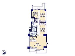 新多摩川ハイム1号棟 2SLDKの間取図画像