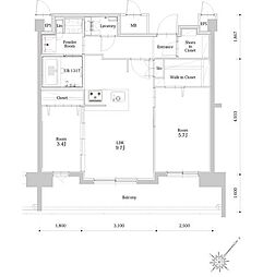 エンクレスト天神LINK 13階2LDKの間取り