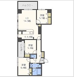 アクタス渡辺通パークシティ 3LDKの間取図画像