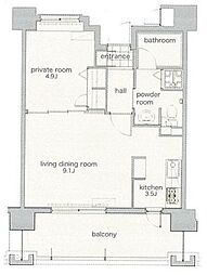リアンシエルブルー東比恵 2Kの間取図画像