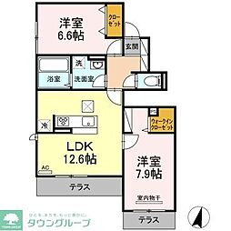 ウエストガーデン寺塚 2LDKの間取図画像
