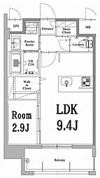 エンクレスト天神LARK 1LDKの間取図画像