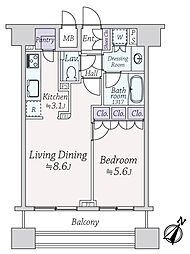 グラーサ白金高輪 1LDKの間取図画像