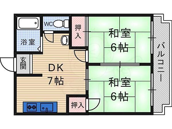 京都府京都市伏見区深草大亀谷大山町(賃貸マンション2DK・2階・39.26㎡)の写真 その2