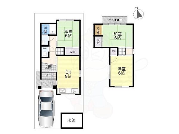 京都府京都市伏見区深草大亀谷大谷町(賃貸一戸建3DK・2階・61.56㎡)の写真 その2