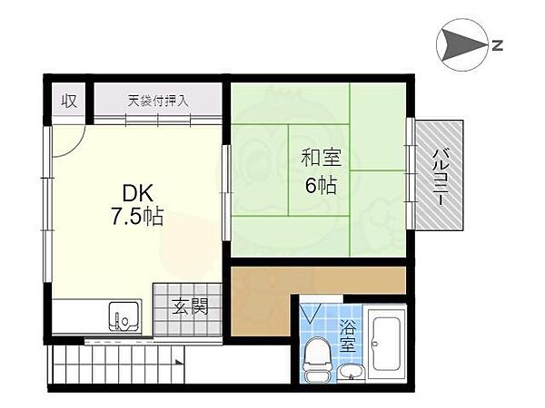 深草綿森町貸間(10-7) ｜京都府京都市伏見区深草綿森町(賃貸一戸建1DK・2階・29.21㎡)の写真 その2