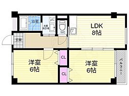 コーポラス伏見 5階2LDKの間取り
