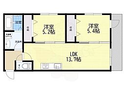 京都市南区東九条烏丸町マンション 2LDKの間取図画像
