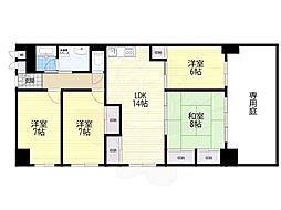 桂川ハイツ4号館 4LDKの間取図画像