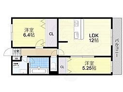 宇治市木幡東中マンション 2LDKの間取図画像