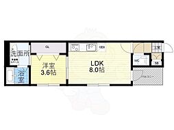 ハーモニーテラス醍醐御霊ケ下町 1LDKの間取図画像
