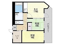 ORYZA東寺 2DKの間取図画像