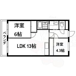 ヒルズシンメイ 2LDKの間取図画像