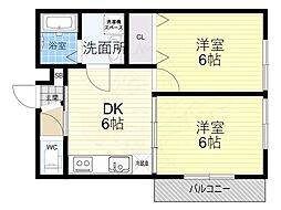 noa墨染 2DKの間取図画像