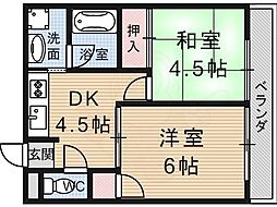 ヴィラトレゾール2 2DKの間取図画像