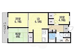 コトーハイツ伏見稲荷B棟 3LDKの間取図画像