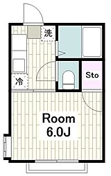 クリスタルハウスB 1Kの間取図画像