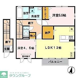 JR埼京線 与野本町駅 徒歩19分の賃貸アパート 1階2LDKの間取り