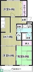 グランドにしふじ 3DKの間取図画像