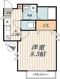オラシオン東中野 1Kの間取図画像