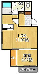 BRAVE BASE三萩野(ブレイブベース三萩野) 1LDKの間取図画像