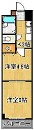 ヴァリーゴールド足立 2Kの間取図画像