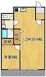 ハニーハイツ三萩野 1LDKの間取図画像