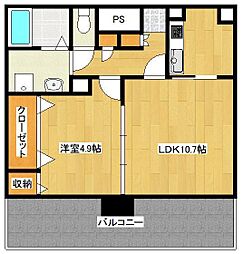 フェリシエ三萩野 1LDKの間取図画像