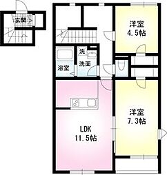 サンドエル天台 2LDKの間取図画像
