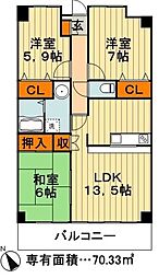 フレラヴィーヌ北本町 3LDKの間取図画像