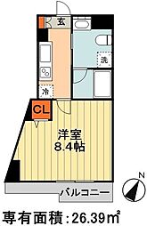 サイドワン 1Kの間取図画像
