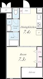 TREES2 1DKの間取図画像