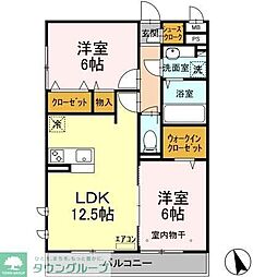 ハーベストヴィラージュ本郷 2LDKの間取図画像