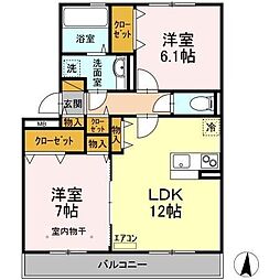 サリジェC棟 2LDKの間取図画像