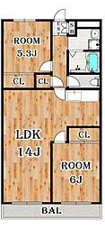 リアライズ市川原木 2LDKの間取図画像