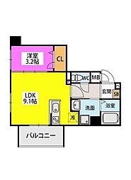 ラフィーネ井尻2B棟 1LDKの間取図画像