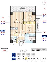 LexusGarden箱崎タワーズWEST 2LDKの間取図画像