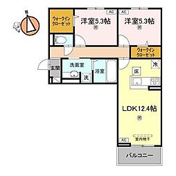 サンセール問屋町 2LDKの間取図画像