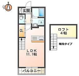 徳島市蔵本元町3丁目アパート 1Kの間取図画像